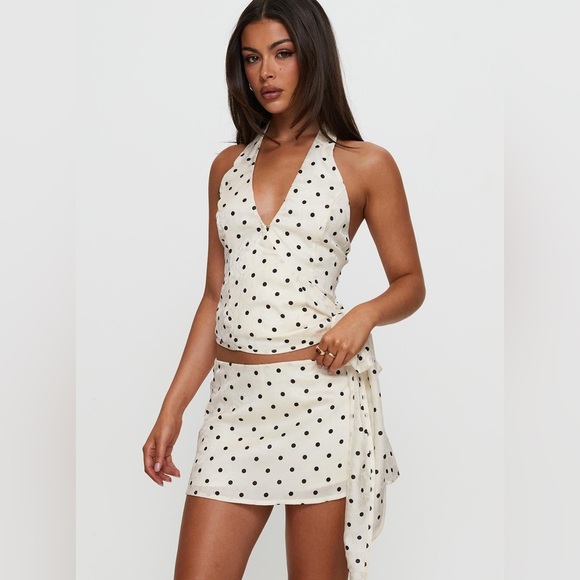 PRINCESS POLLY Beffanie Halter Wrap Polka Dot Blouse 4 - Picture 1 of 10